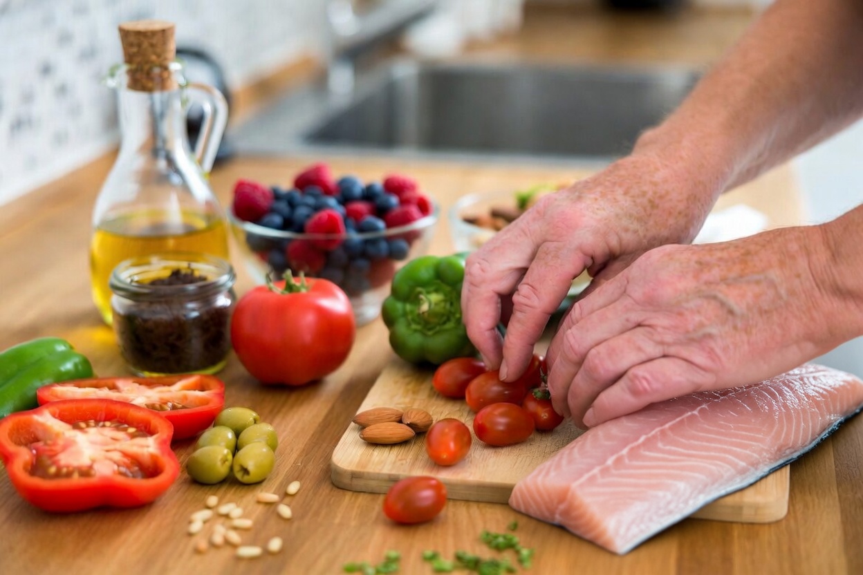 Colorful brain-healthy meal ingredients ready for preparation