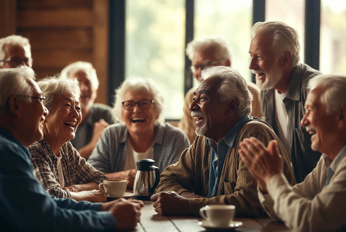 Friends sharing a meal — social connection reduces dementia risk